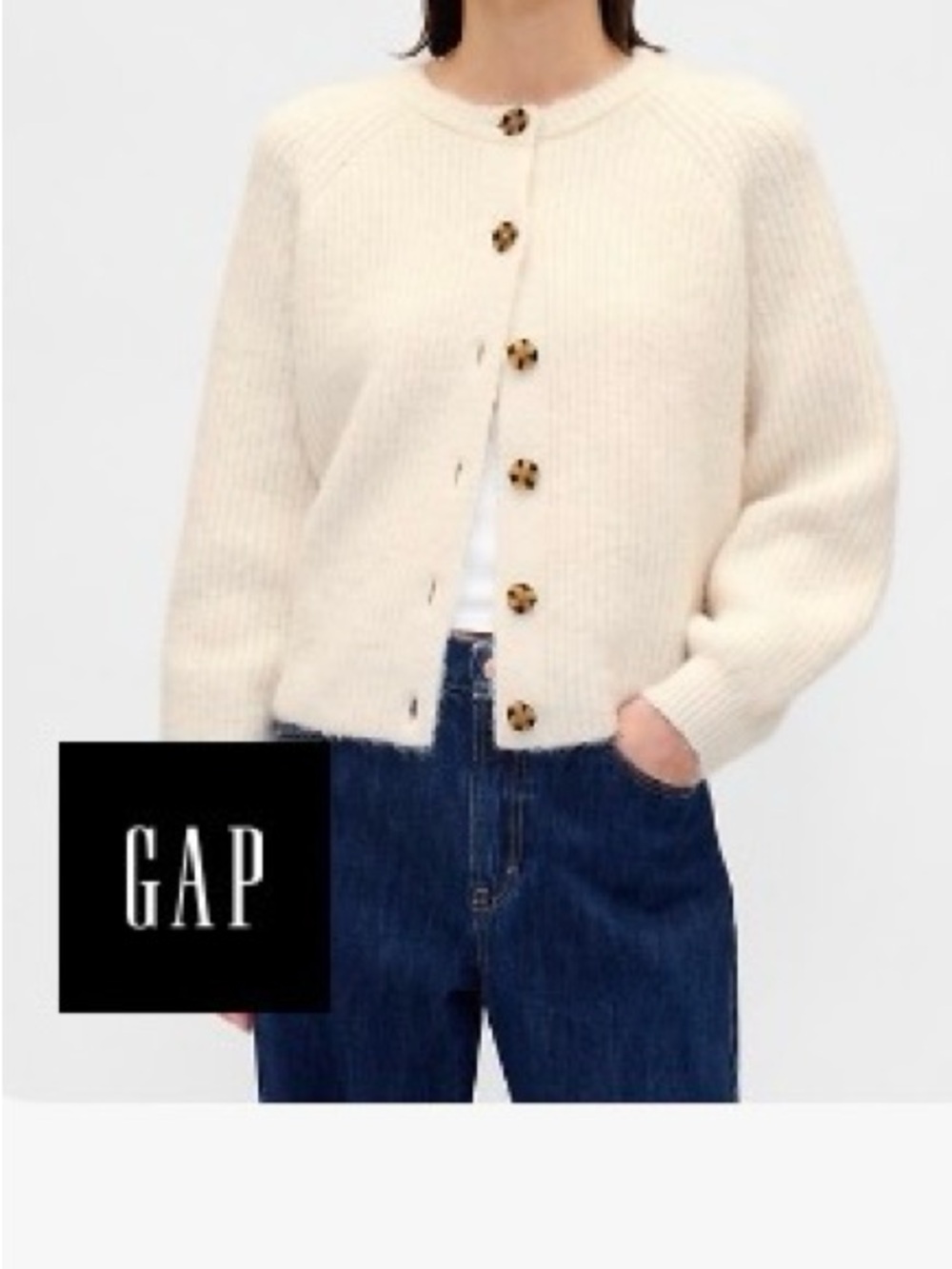 GAP Ivory Fuzzy Shaker Stitch Cardigan